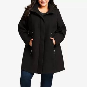 Avenue long black pea coat with hood Plus size 26/28